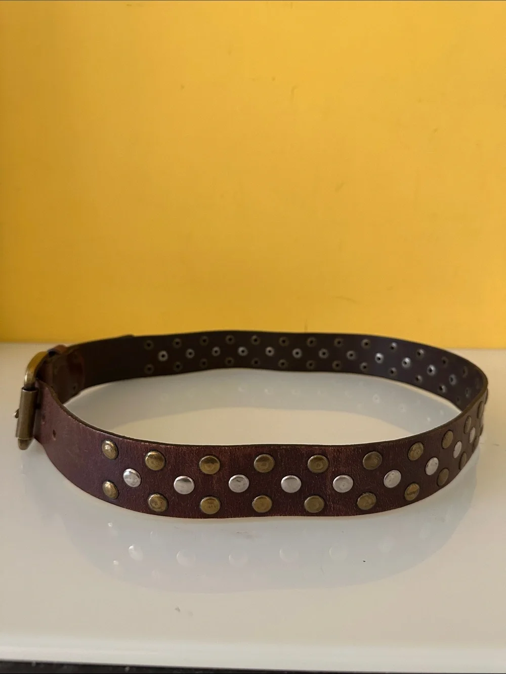 Calvin Klein Jeans Vintage Brown Studded Leather Belt Unisex